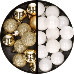 34x stuks kunststof kerstballen goud en wit 3 cm - Kerstbal