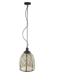 PTMD Bayu Black iron hanging lamp with bamboo round S