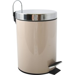 MSV Prullenbak/pedaalemmer - metaal - beige - 3 liter - 17 x 25 cm - Badkamer/toilet - Pedaalemmers