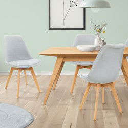 Eetkamerstoelen Set van 4 Grijs Linnen Bekleed met Houten Poten ML-Design