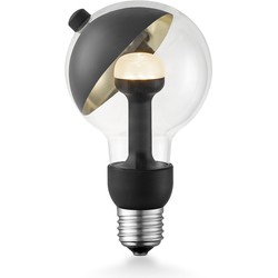 Design LED Lichtbron Move Me - Zwart/Goud - G80 Sphere LED lamp - 8/8/13.7cm - Met verstelbare diffuser via magneet - geschikt voor E27 fitting - 3W 220lm 2700K - warm wit licht