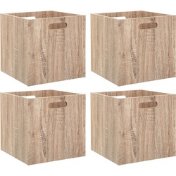5Five Opberg/kast mand - 4x - lichtbruin - MDF hout - 29L - 31 x 31 x 31 cm - Opbergkisten
