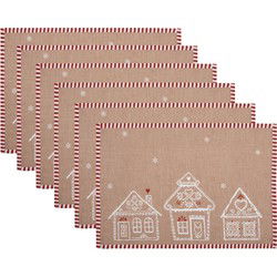 Clayre & Eef Placemats Set van 6 48x33 cm Bruin Katoen Gingerbread house