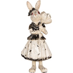 Clayre & Eef Decoratie Beeld Konijn 30 cm Beige Zwart Kunststof