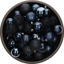 37x stuks kunststof kerstballen donkerblauw 6 cm glans/mat/glitter mix - Kerstbal