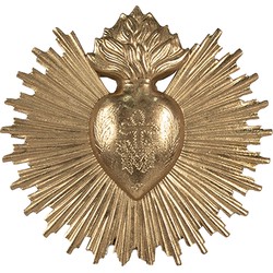 Clayre & Eef Wanddecoratie Hart 17x2x16 cm Goudkleurig Polyresin Rond Muurdecoratie
