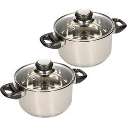 Kookpan met glazen deksel - 2x - diameter 20 cm - RVS - Kookpannen