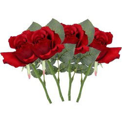 Topart Kunstbloem - 4x - roos Alice - rood - 30 cm - kunststof - decoratie - Kunstbloemen