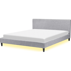 Beliani FITOU - Tweepersoonsbed met LED-verlichting-Grijs-Polyester