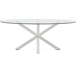 Kave Home - Argo ovale glazen tafel met stalen poten in witte afwerking Ø 200 x 100 cm