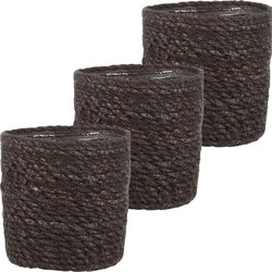 3x stuks naturel grijs rotan planten pot mand van gedraaid jute/riet H12 en D12 cm - Plantenpotten