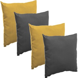 Bank/sier/tuin kussens voor binnen/buiten set 4x stuks mosterd geel/antraciet 40 x 40 cm - Sierkussens