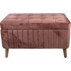 Clayre & Eef Poef  82x42x49 cm Roze Hout Textiel Hocker