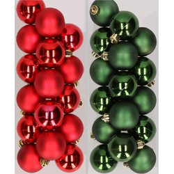 32x stuks kunststof kerstballen mix van rood en donkergroen 4 cm - Kerstbal