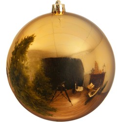 Decoris Kerstbal - goudkleurig - kunststof - glans - groot - 14 cm - Kerstbal
