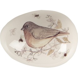 Clayre & Eef Decoratie Beeld Ei 7 cm Wit Bruin Keramiek Vogel