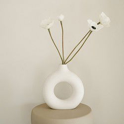 Indore Home - Donut Vaas Hol - Rond Medium - Bloemenvaas - Nordic - Woonkamer Decoratie - Vaas Wit - 18 cm