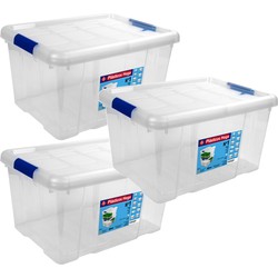 4x Opbergboxen/opbergdozen met deksel 16 liter kunststof transparant/blauw - Opbergbox