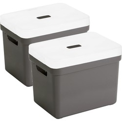 Set van 2x opbergboxen/opbergmanden taupe bruin' van 18 liter kunststof met transparante deksel - Opbergbox