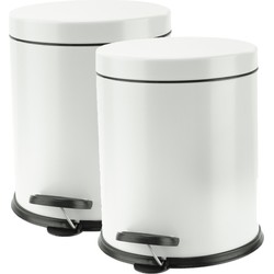 2x stuks vuilnisbakken/pedaalemmers wit 3 liter 24 cm RVS - Prullenbakken