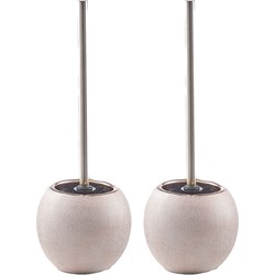 2x Stuks WC/Toiletborstel in houder keramiek - rose goud glitter - D12 x 34 cm - Toiletborstels