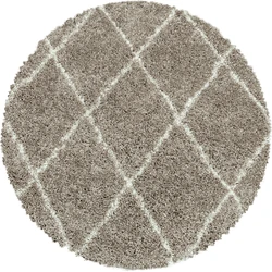 Azure Hoogpolig Geruit Beige vloerkleed - Rond - 160 X 160 CM