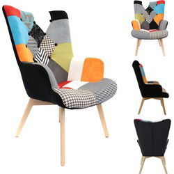 HOME DECO FACTORY Helsinki Patchwork Bont Fauteuil Armleuning - Bont gekleurd