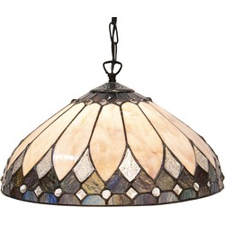 LumiLamp Hanglamp Tiffany  Ø 40 cm  Beige Bruin Glas Hanglamp Eettafel