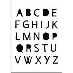 ABC Poster - Alfabet - Zwart wit - A4 + Fotolijst zwart