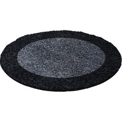 Tapijtenloods Basic Rond Shaggy Kader vloerkleed Antraciet / Grijs Hoogpolig- 160 CM ROND