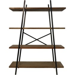 HSM Collection-Stellingkast 4 Planken-120x42x160-Naturel/Zwart-Teak/Metaal