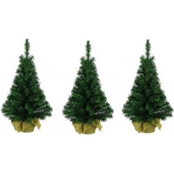 3x Mini kunst kerstboom in jute zak 75 cm - Kunstkerstboom