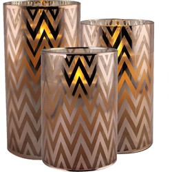 3x stuks luxe led kaarsen in koper glas H10 cm, H12,5 cm en H15 cm - LED kaarsen