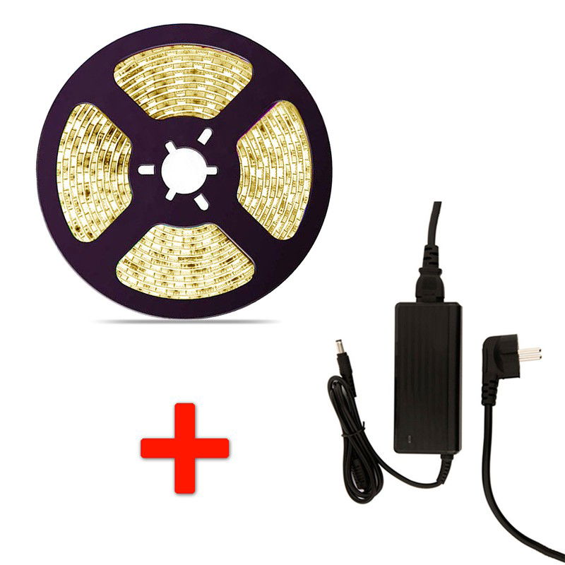 Groenovatie LED Strip Set, 5 Meter, 5 Watt/meter, Warm Wit, Met Adapter - 