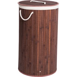 Decopatent® Grote Ronde Bamboe Wasmand met deksel - 80 L - Wasmand 1 Vak met stoffen waszak - Opvouwbaar - Wassorteerder Rond