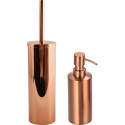 MSV Toiletborstel in houder 40 cm/zeeppompje 260 ml badkamer set Doha - RVS - koper - Badkameraccessoireset
