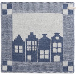 Knit Factory Gebreide Keukendoek - Keukenhanddoek House - Ecru/Jeans - 50x50 cm