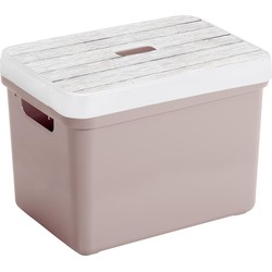 Sunware Opbergbox/mand - oud roze - 18 liter - met deksel hout kleur - Opbergbox