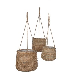 Mica Decorations Avalon Hangpot - Set van 3 - H90 x Ø30 cm - Zeegras - Lichtbruin