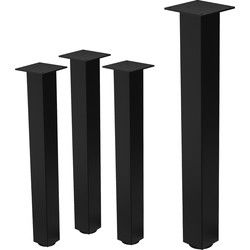 Set van 4 tafelpoten I-Design 72 cm glanzend zwart gepoedercoat staal vierkant profiel 8x8 cm In hoogte verstelbare meubelpoten 1-4 cm ML-Design