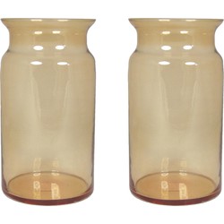 Set van 2x bloemenvazen - amber geel/transparant glas - H29 x D16 cm - Vazen