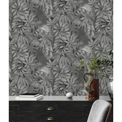 Livingwalls behang jungle-motief grijs en zwart - 53 cm x 10,05 m - AS-387203