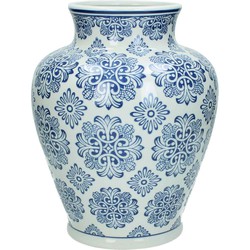 SVJ Home Decorations  Vaas Chinees Porcelein blauw wit - H 28 x Ø 21 cm - Bloemenvaas - Deco vaas