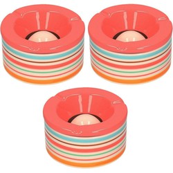 Set van 3x stuks terras asbakken/stormasbakken rond keramiek 14 x 7,5 cm rood met streep - Asbakken