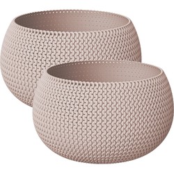 Set van 2x stuks plantenpotten/bloempotten kunststof dia 30 cm en hoogte 22 cm beige/taupe - Plantenpotten