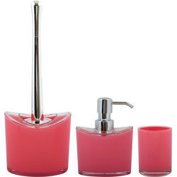 MSV Toiletborstel in houder/zeeppompje/beker - badkamer set Aveiro - kunststof - fuchsia roze - Badkameraccessoireset