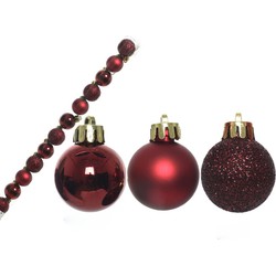 14x stuks kunststof kerstballen donkerrood 3 cm mat/glans/glitter - Kerstbal