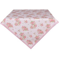 Clayre & Eef Tafelkleed  100x100 cm Roze Katoen Vierkant Rozen