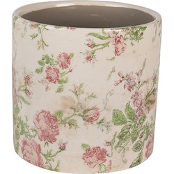 Clayre & Eef Bloempot  Ø 17x16 cm Beige Roze Keramiek Bloemen Bloempot Binnen