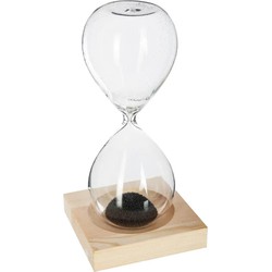 Atmosphera Zandloper cilinder - decoratie of tijdsmeting - 1 minuten zwart zand - H15 cm - glas/hout - Zandlopers